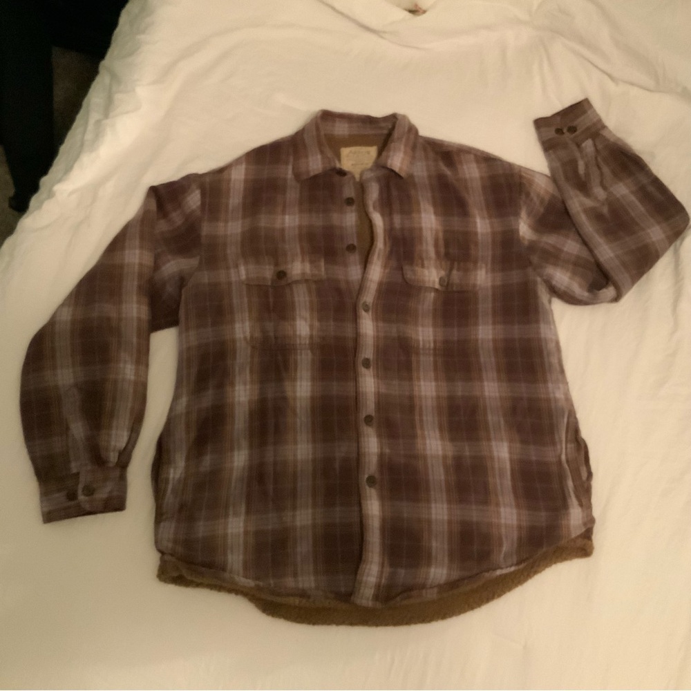 Arrow‎ Blue and Brown Plaid Fleece Lined Shirt
